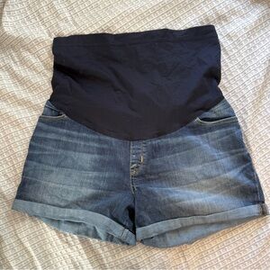 Liz Lange High Waist Denim Maternity Shorts - Blue and Black